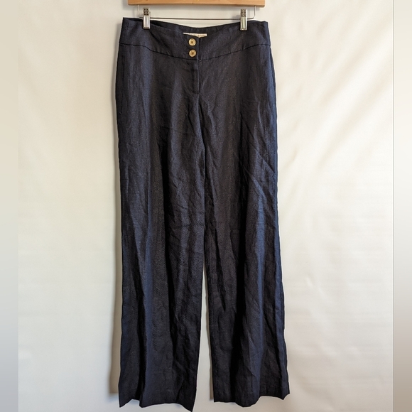 Michael Kors Wide Leg Linen Pants 2 Navy Blue Natural Fiber Dress Pant - Picture 10 of 10